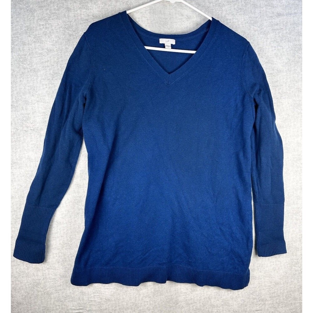 J. Jill Size Large Knit Sweater Tunic V Neck Pull Over Navy Blue